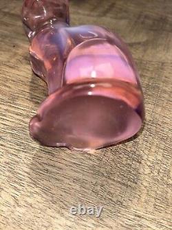 Vintage Fenton Opalescent Milky Pink Purple Glass Cat Figurine 5