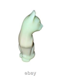 Vintage Fenton Winter Green Pink Milk Glass Cat Figurine 5 tall RARE