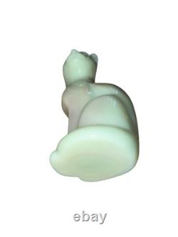 Vintage Fenton Winter Green Pink Milk Glass Cat Figurine 5 tall RARE