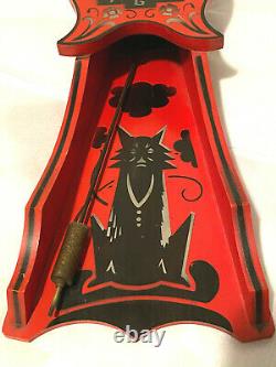 Vintage Gilbert Wall Clock Halloween Black Cat Wolf Novelty Wood Dated 1928