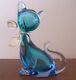 Vintage Glass Murano Siamese Cat Blue Gold Bow 6 1/4 Inch Tall Museum Quality