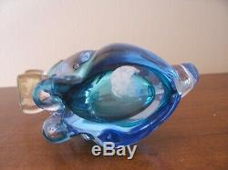 Vintage Glass Murano Siamese Cat Blue Gold Bow 6 1/4 inch tall Museum Quality