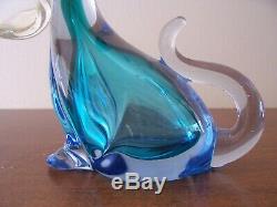 Vintage Glass Murano Siamese Cat Blue Gold Bow 6 1/4 inch tall Museum Quality