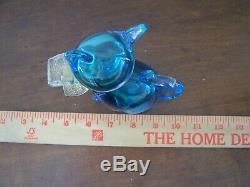 Vintage Glass Murano Siamese Cat Blue Gold Bow 6 1/4 inch tall Museum Quality