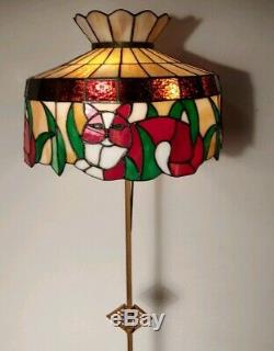 Vintage Golden Cast & Wrough Iron Floor Lamp Art Deco Tiffany Style Cat Shade