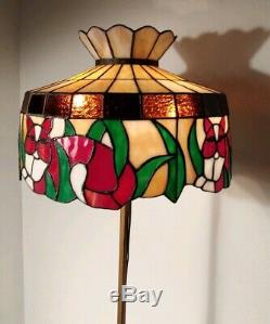 Vintage Golden Cast & Wrough Iron Floor Lamp Art Deco Tiffany Style Cat Shade