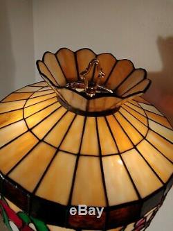 Vintage Golden Cast & Wrough Iron Floor Lamp Art Deco Tiffany Style Cat Shade