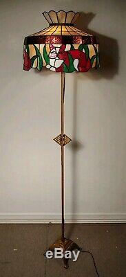 Vintage Golden Cast & Wrough Iron Floor Lamp Art Deco Tiffany Style Cat Shade