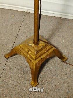 Vintage Golden Cast & Wrough Iron Floor Lamp Art Deco Tiffany Style Cat Shade