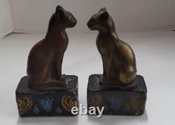 Vintage HTF 1920s Armor Bronze (NY) Egyptian Siamese Cat Bookends