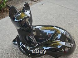 Vintage Haeger Black Ceramic Cat Sculpture Figure MCM Modernist Art Deco 1990s