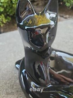 Vintage Haeger Black Ceramic Cat Sculpture Figure MCM Modernist Art Deco 1990s