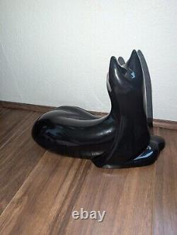 Vintage Haeger Black Ceramic Cat Sculpture Figure MCM Modernist Art Deco 1990s