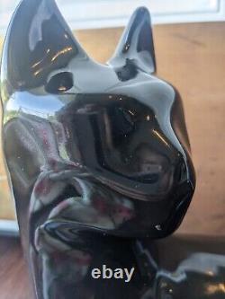 Vintage Haeger Black Ceramic Cat Sculpture Figure MCM Modernist Art Deco large