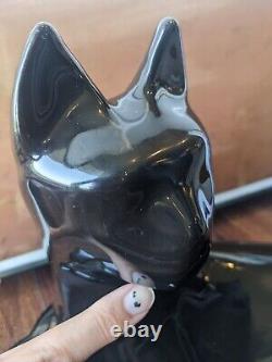Vintage Haeger Black Ceramic Cat Sculpture Figure MCM Modernist Art Deco large