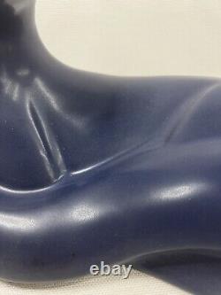 Vintage Haeger Blue Ceramic Cat Sculpture Figure MCM Modernist Art Deco Large