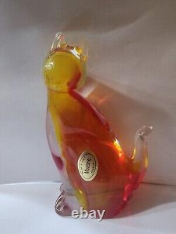 Vintage Hand Blown Glass Clear With Color Cat