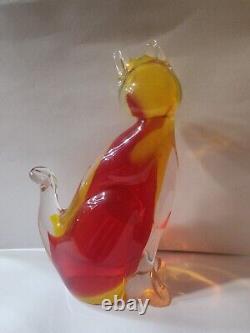 Vintage Hand Blown Glass Clear With Color Cat