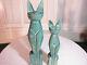 Vintage Hand Carved Wood Stained Statue Pair Of Cats Antique Collector Art Deco