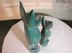 Vintage Hand Carved Wood Stained Statue Pair Of Cats Antique Collector Art Deco