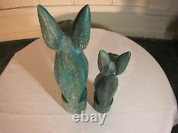 Vintage Hand Carved Wood Stained Statue Pair Of Cats Antique Collector Art Deco