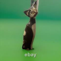 Vintage Hand Made Wooden Cat Figurine One Of A Kind
