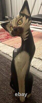 Vintage Hand Made Wooden Cat Figurine One Of A Kind