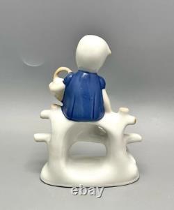 Vintage Hand Painted Porcelain Girl With Cat Figurine Statue Germany Marked