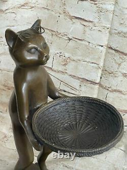 Vintage Handcrafted 15 Bronze Art Deco Cat Business Card Holder Statue Sculptur