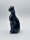 Vintage Handcrafted Black Glass Egyptian Cat Or Panther Statue 6 Heavy