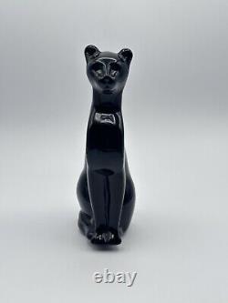 Vintage Handcrafted Black Glass Egyptian Cat or Panther Statue 6 Heavy