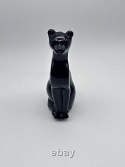 Vintage Handcrafted Black Glass Egyptian Cat or Panther Statue 6 Heavy