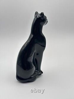 Vintage Handcrafted Black Glass Egyptian Cat or Panther Statue 6 Heavy