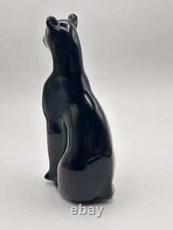 Vintage Handcrafted Black Glass Egyptian Cat or Panther Statue 6 Heavy