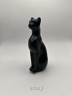 Vintage Handcrafted Black Glass Egyptian Cat or Panther Statue 6 Heavy