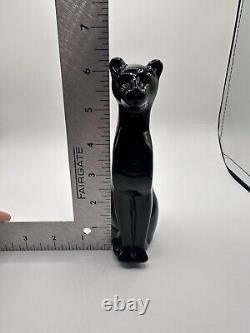 Vintage Handcrafted Black Glass Egyptian Cat or Panther Statue 6 Heavy