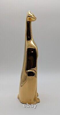 Vintage Jaru Shiny Gold Ceramic Cat Art Deco Cubist Sculpture Figurine MCM 12