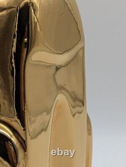 Vintage Jaru Shiny Gold Ceramic Cat Art Deco Cubist Sculpture Figurine MCM 12