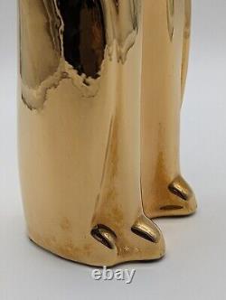 Vintage Jaru Shiny Gold Ceramic Cat Art Deco Cubist Sculpture Figurine MCM 12
