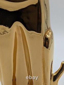 Vintage Jaru Shiny Gold Ceramic Cat Art Deco Cubist Sculpture Figurine MCM 12