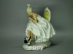 Vintage Lady With Cat Porcelain Figurine Original Schaubach Kunst Art Sculpture
