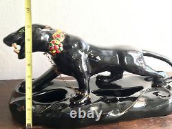 Vintage Large Black Panther Ceramic Figurine Art Deco Mid Century 18 Sculpture