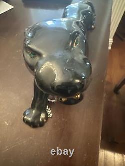 Vintage Large Black Panther Ceramic Figurine Art Deco Mid-Century 18 long