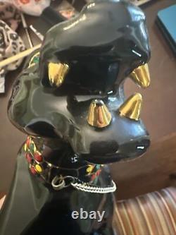 Vintage Large Black Panther Ceramic Figurine Art Deco Mid-Century 18 long