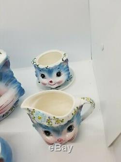 Vintage Lefton Miss Priss Kitty Cat 5 Piece Tea Set and Cookie Jar 1950s Rare