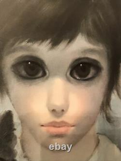 Vintage MARGARET KEANE 1961 Big Eyes A girl and her cat Framed Litho Print