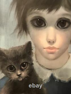 Vintage MARGARET KEANE 1961 Big Eyes A girl and her cat Framed Litho Print