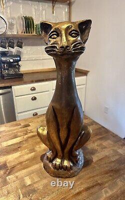 Vintage MCM Deco Cat Sculpture Signed GENERAL ART 1965