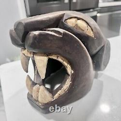 Vintage Mayan Carved Wood Black Panther / Jaguar Cat Head Folk Art Sculpture