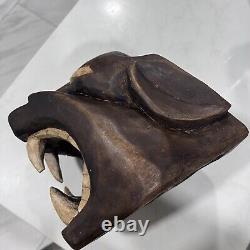 Vintage Mayan Carved Wood Black Panther / Jaguar Cat Head Folk Art Sculpture